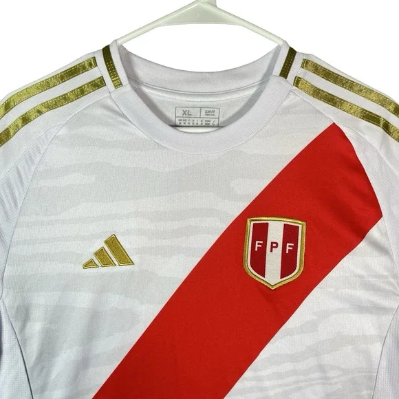 Adidas Peru Soccer Jersey Mens XL National Team Copa America 24 White Red Slash - Picture 2 of 8